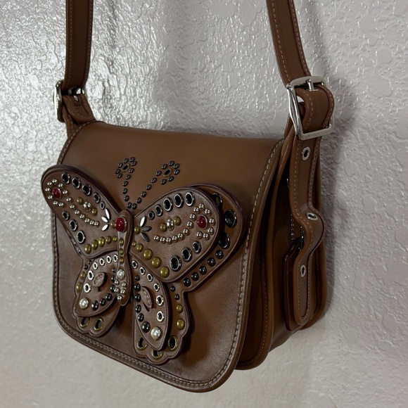 COACH Butterfly Embellished Brown Leather Crossbody Bag - Picture 15 of 17